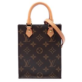 Borsa Satchel Louis Vuitton Monogram Petit Sac Plat Marrone