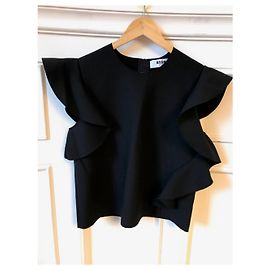 Top Msgm preto com folhos nas mangas