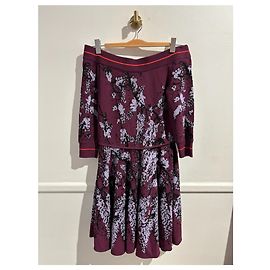 Elie Saab Strickkleid Lila mit Blumenmotiv