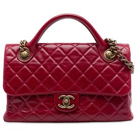 Borsa Satchel con manico Chanel Medium in vitello glassato rosso Castle Rock
