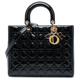 Autre Marque Borsa Lady Dior Large in pelle verniciata Cannage Nera
