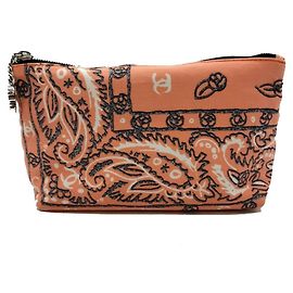 Chanel Paisley Pattern Coral Cotton Canvas Pouch