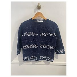Autre Marque Dior Cardigan aus Baumwollstrick in Marineblau mit Perlenstickerei