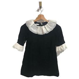 Autre Marque Baby Dior Black Velvet Dress with White Lace Sleeves Size 8