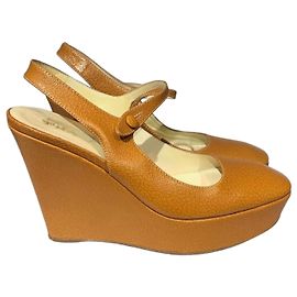 Sandali con tacco zecca Prada in pelle color camel Taglia 37