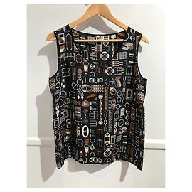 Hermès Black Silk Anchor Chain Motif Tank Top Size 40