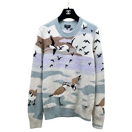 Malha Chanel 24K de Cashmere Motivo Gaivota e Nuvem