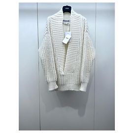 Autre Marque Pull Dior en laine blanc col en V maille épaisse