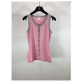 Chanel Pink Cotton Camisole Top with Gold Buttons