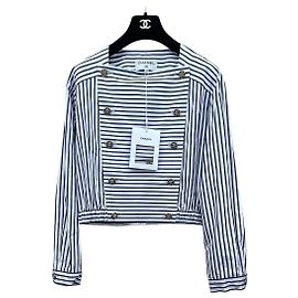 Haut Chanel 22S à Rayures Bleues et Blanches en Coton