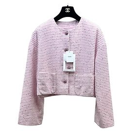 Giacca Chanel 24C in Tweed Rosa con Righe Glitterate Taglia 40