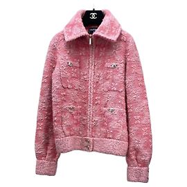 Giacca Chanel in tweed rosa con motivo jacquard taglia 34