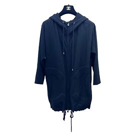Chanel Maglia con Cappuccio in Cotone Nero Grande Logo