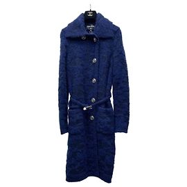 Chanel Mantel Navy aus Kaschmir mit Gürtel