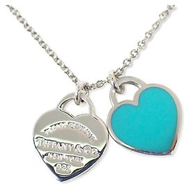 Autre Marque Collana con pendente Tiffany & Co. Ag925 Double Heart Tag Blue