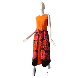 Autre Marque Vestido de terciopelo naranja floral Dynasty