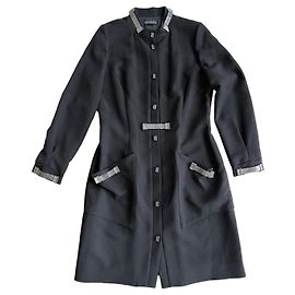 Thierry Mugler Mugler Abrigo de Lana Negro con Detalles Plateados