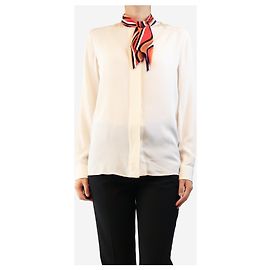 Emilio Pucci Cremefarbene Seidenbluse mit Schlaufenkragen - size UK 8