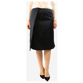 Hermès Falda midi de satén negra - talla UK 10