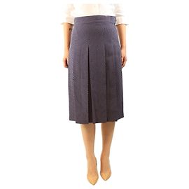 Loro Piana Falda midi plisada de seda azul marino - size UK 12