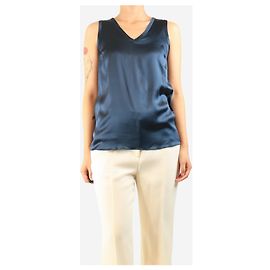 Brunello Cucinelli Top de satén sin mangas azul noche - talla S