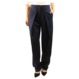 Stella Mc Cartney Pantalones plisados de lana azul marino - size UK 10