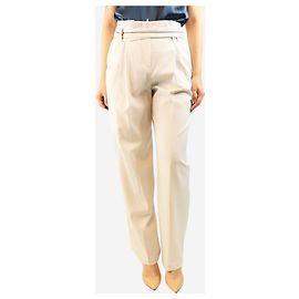 Brunello Cucinelli Pantalones de cintura alta con cinturón neutros - size UK 10