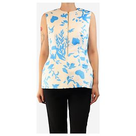 Autre Marque Oberteil mit Reißverschluss vorne, blau-weiße Rosen - size UK 12