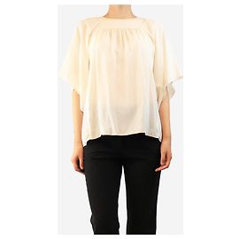 Chloé Cream short-sleeved silk crepe blouse - size UK 14