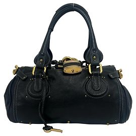 Chloé Paddington Logo Hardware Leather Handbag Tote Bag Mini Boston Black