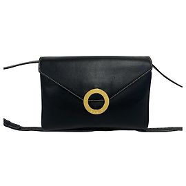 Céline Celine Vintage Circle Logo Hardware Leather Shoulder Bag