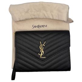 Autre Marque Cartera Saint Laurent de piel acolchada negra