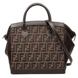 Fendi Zucca Handbag Brown Leather and Cloth