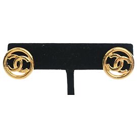 Chanel Gold CC vergoldete runde Push-Back Ohrringe