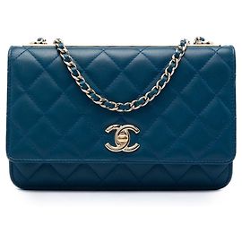 Chanel Blue Quilted Lambskin Trendy CC Wallet On Chain