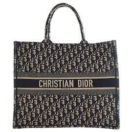 Autre Marque Dior Blue Large Oblique Embroidered Canvas Book Tote