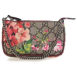 Gucci Mini Pochette con catena GG Supreme Blooms Beige
