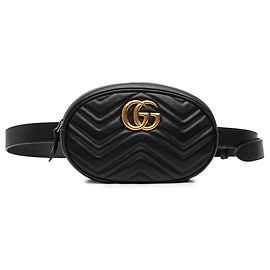 Gucci Black GG Marmont Matelasse Calfskin Belt Bag