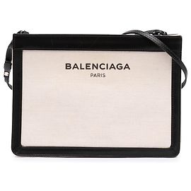 Balenciaga Pochette Crossbody aus weißem Canvas und Marineblau