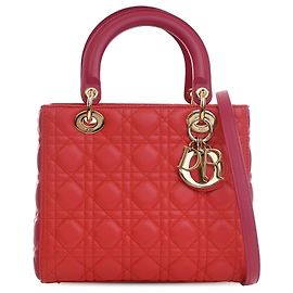 Autre Marque Dior Red Medium Bicolor Lambskin Cannage Lady Dior