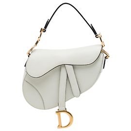 Autre Marque Borsa Saddle Dior Mini in pelle di vitello grana bianca