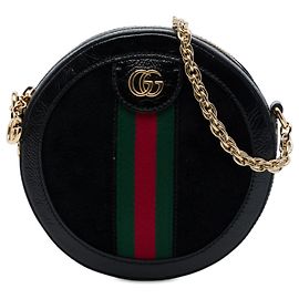 Gucci Mini Borsa a Tracolla Rotonda Ophidia in Suede Nero con Web