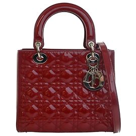 Autre Marque Dior Red Medium Patent Cannage Lady Dior