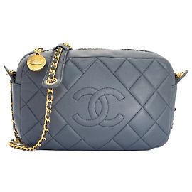 Chanel Camera Bag Azul Cinza Couro de Cordeiro