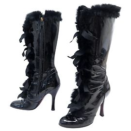 BOTAS LOUIS VUITTON DE CUERO CHAROL NEGRO & PELO DE CONEJO 39 HIGH BOOTS
