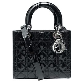 Christian Dior NEUF SAC A MAIN DIOR LADY MEDIUM CUIR VERNIS NOIR M0565ONGE CROSSBODY BAG