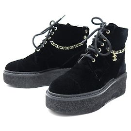 NEUE CHANEL STIEFELETTEN G39332 VELOURS CC LOGO KETTE 36.5 KEILABSÄTZE