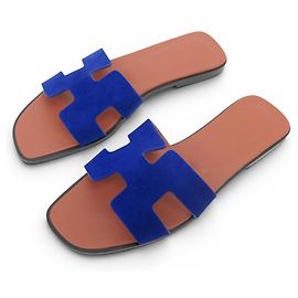 Hermès NEW HERMES ORAN H221208Z SHOES IN BLUE VELVET GOATSKIN 40 MULES SHOES