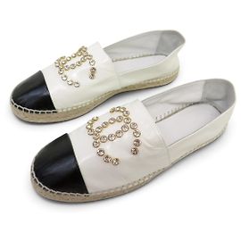 NUOVE SCARPE CHANEL ESPADRILLES LOGO STRASS G35602 42 PELLE LACCATA SHOES