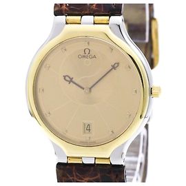 Relógio OMEGA De Ville K18 Gold Steel Leather Quartz 396.1016
